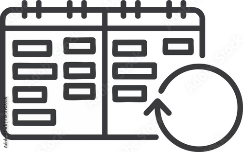 Simple line icon representing a calendar with a circular arrow indicating repetition or refresh