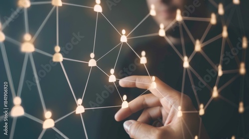 Businessman hold circle of network structure HR Human resources. Business leadership concept. Management and recruitment. Social network. Different person, business, leader