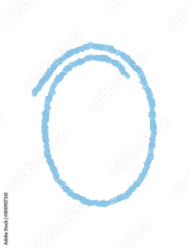 Blue crayon frame with chalk outline creates a handdrawn oval shape. Scribble pastel texture and highlight circle form serve as a graphic text element, ideal for background or card template.