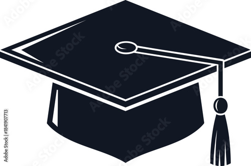 A graduation cap in a flat, minimalist style. This vector illustration depicts a mortarboard, representing higher education, achievement, and success