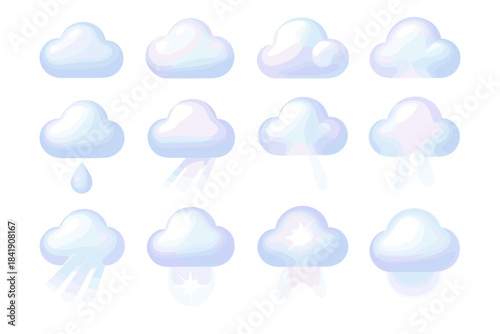 Airy cloud icon reflection tone mist radiant iridescent glossy vector hue icons