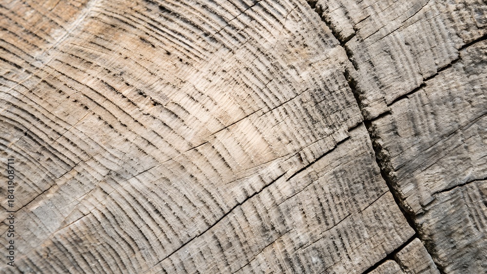 Naklejka premium Weathered cracked wood log texture background