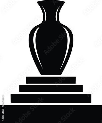 Simple silhouette of an ancient Greek amphora vase displayed on tiered steps