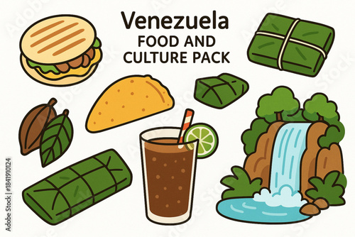 Venezuelan cultural icons: arepa, hallaca, empanada & tropical nature