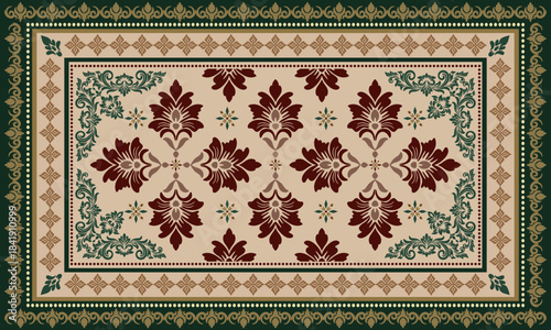 Damask rug pattern, carpet design. rug pattern Boho tribal texture,carpet pattern floral.motif,grometric. Rug design elegance, decor living dining room,bedroom. Woven carpet illustration.damask flora