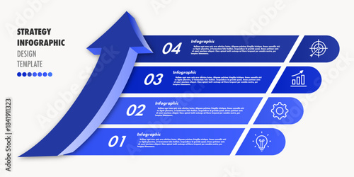 Strategy infographic 4 step arrow 3d for start up project, business, presentation, theory basic operation, logic analysis