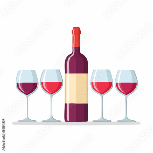 Elegant arrangement of red wine bottle and glasses showcasing celebration and indulgence