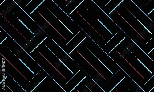 Seamless modern diagonal line pattern, Abstract black texture with blue and red dashed stripes