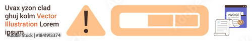 Warning signs, medical care, document processing, billing systems, data management, digital records. Exclamation mark, bandage text and invoice icon. Warning signs and medical care