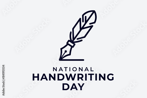A minimalist line art illustration of a quill pen with the text 'National Handwriting Day' on a light background.