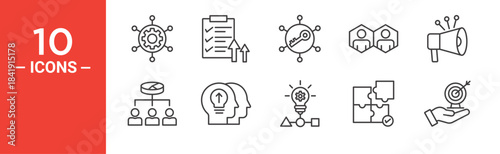 Business processes icon set. Business processes vector symbol in black filled and outlined style.