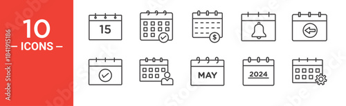 Calendar icon set. Calendar vector symbol in black filled and outlined style.