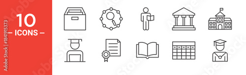 Educational icon set. Educational vector symbol in black filled and outlined style.
