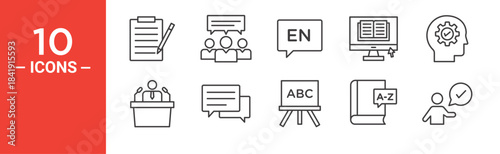 Language icon set. Language vector symbol in black filled and outlined style.