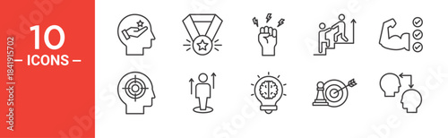 Skills icon set. Skills vector symbol in black filled and outlined style.