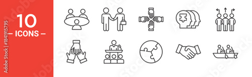 Team work icon set. Team work vector symbol in black filled and outlined style.
