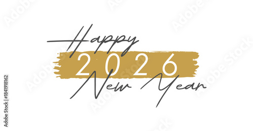 Happy New Year 2026 text, lettering design