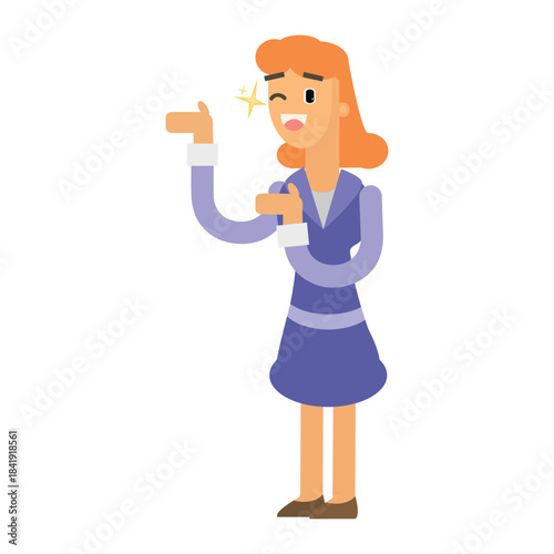 Businesswoman pointing finger up, having a bright idea or explaining