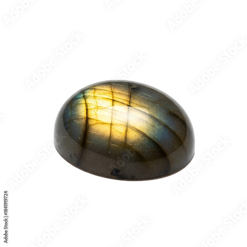 Labradorite Cabochon Gemstone with Iridescent Flash on White Background