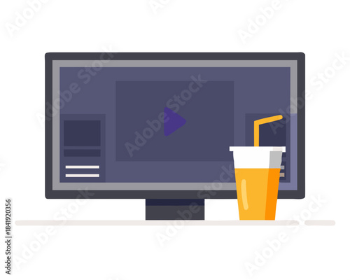 Modern computer screen illustration with open video player, animation program, and graphics. Perfect for online media, motion design, streaming, user interface, technology and digital content concepts