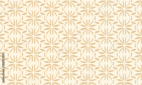 Seamless organic leaf pattern, Elegant beige and gold nature texture with stylized foliage and floral motif