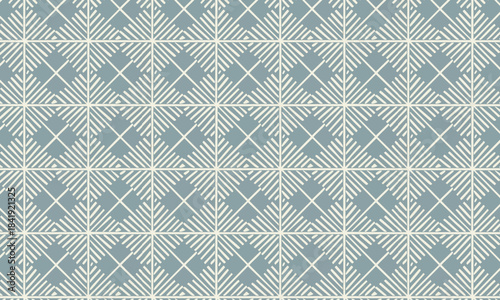 Seamless geometric crosshatch pattern, Abstract teal blue grid texture with diagonal lines and weave motif