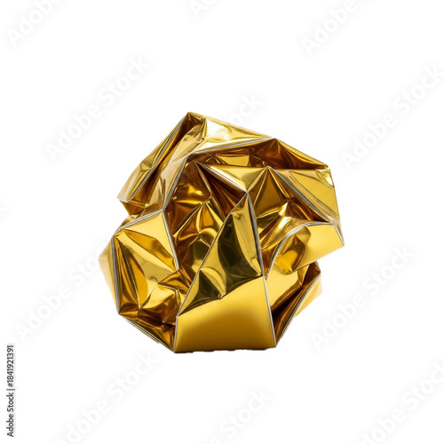 Golden Crumpled Paper Metallic Foil Art Abstraction
