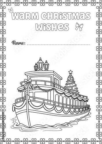 Vintage Christmas card drawing illustration of a winter village landscape with a church and tree