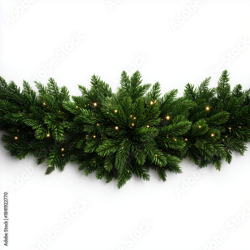 evergreen christmas garland border with warm fairy lights
