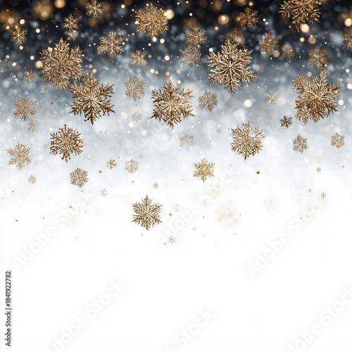 gold snowflake christmas background with falling glitter bokeh
