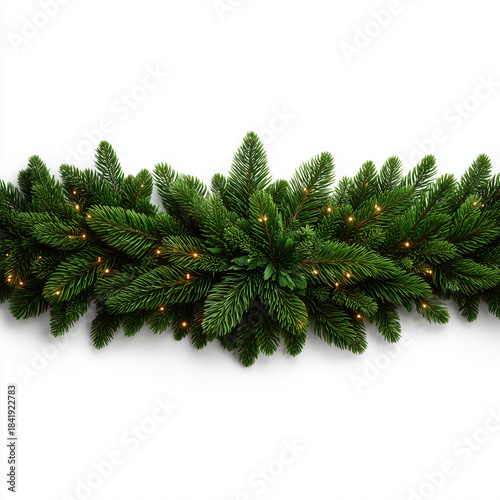evergreen christmas garland border with warm fairy lights
