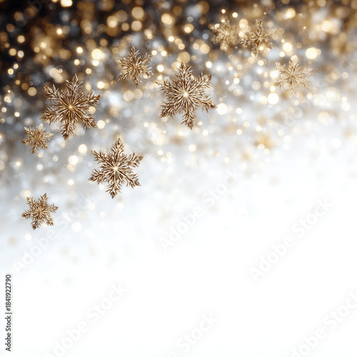 gold snowflake christmas background with falling glitter bokeh
