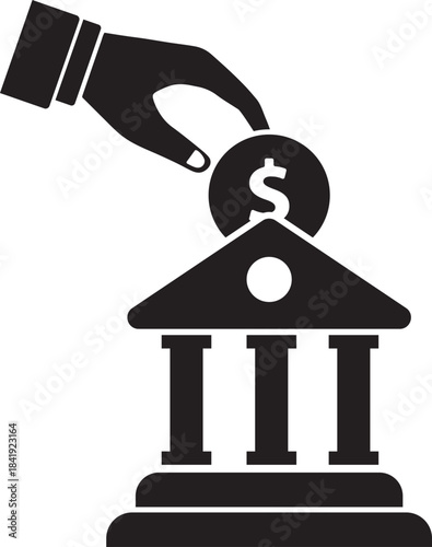 Financial Institution Deposit: Symbolic representation of financial security, an investment being made into an established institution.