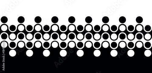 Minimalist abstract vector pattern with interlocking circular shapes in black and white tones. Modern background for branding visuals design, flyers, posters, wide headers, covers.  Yin Yang