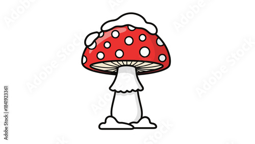 A cartoon illustration of a vibrant red mushroom with white spots and a white stem, isolated on white