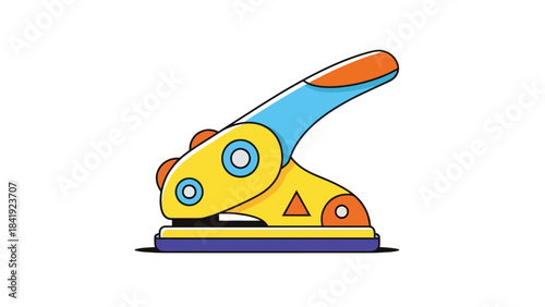 A colorful, cartoon-style depiction of a hand-held paper punch tool, isolated against white