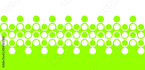 Bold geometric vector  pattern. Wavy wide horizontal symmetrical stripes, curves and circles in vibrant lime green, bright kelly green and white. Dynamic modern abstract background. Yin Yang design. 