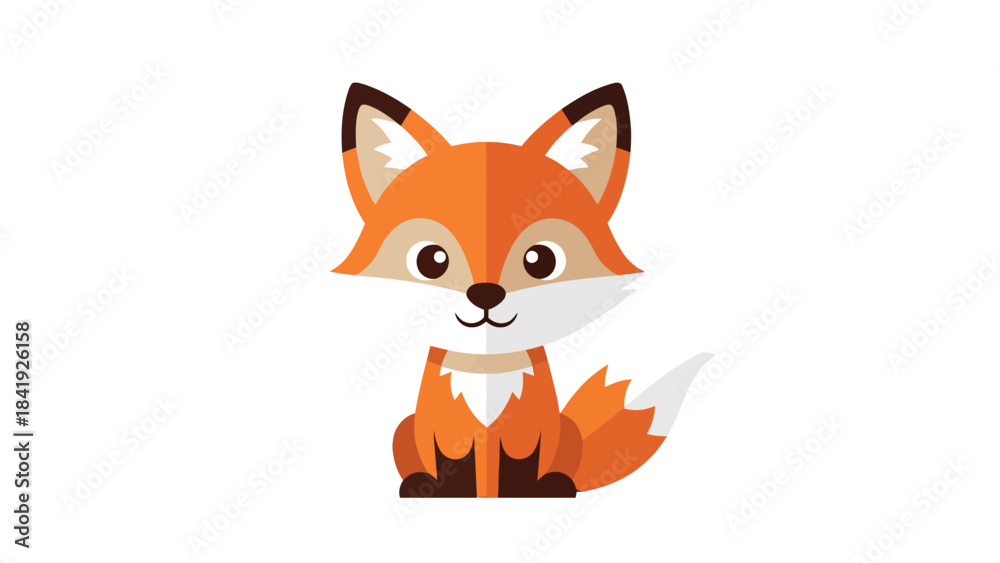 Obraz premium A cartoon fox with a fluffy tail, sitting and facing forward, against a white background
