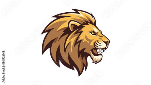 A stylized lion's head profile, with detailed mane, sharp teeth and intense, focused eyes