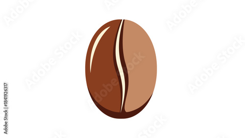Illustration of a coffee bean, split in two halves with differing shades of brown and beige accents