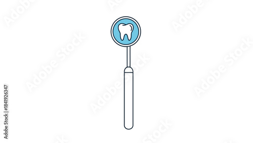 A cartoon dental tool showing a mirror with a tooth inside. It's used for oral examinations