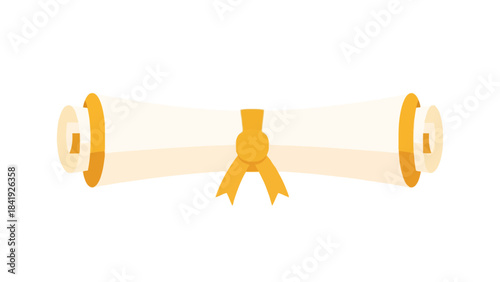 A rolled parchment with a golden seal, tied with a ribbon, against a white background