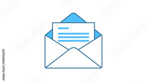 A vectorized illustration of a white envelope, with open flap, containing a blue letter