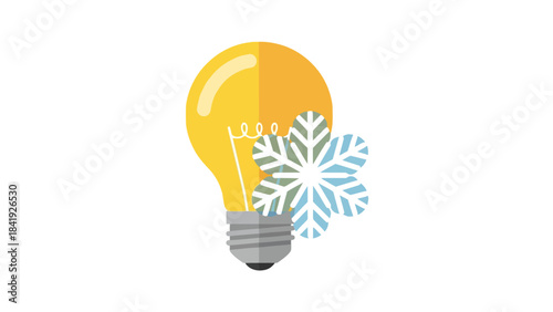 A conceptual illustration showing a light bulb paired with a snowflake, isolated on a white backdrop