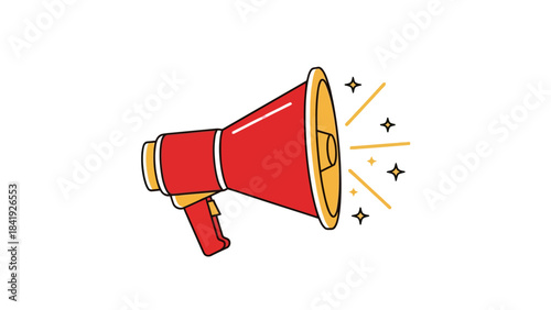 A cartoon-style illustration of a red and yellow megaphone radiating light