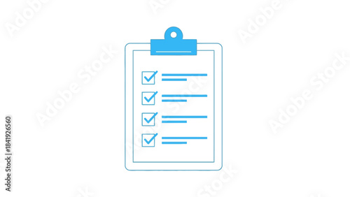 A light blue clipboard with a list, featuring checked boxes and horizontal lines
