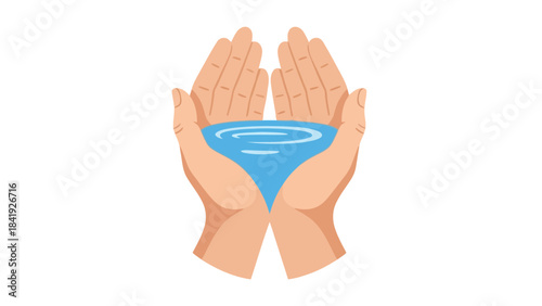 Cartoon illustration of two hands cupped together holding water with ripples