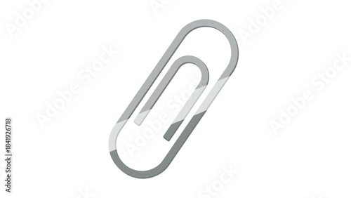 A grayscale illustration of a metal paper clip isolated on a white background. Simple and minimalist design