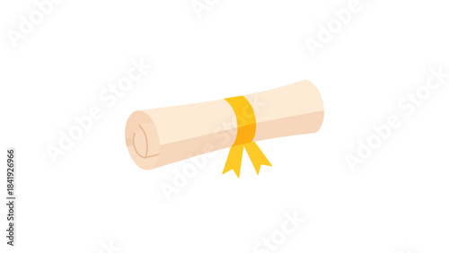 Pixelated illustration of a rolled document, secured by a yellow ribbon, set against a white backdrop