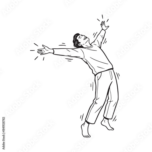 Joyful man with arms outstretched in a celebratory pose male person